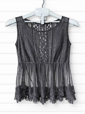 Black Rebellion Lace Peplum Sleeveless Top - Size M